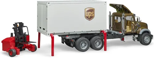 Vista 5 de Bruder 02828 Camión de logística Mack Granite Ups con vehículos montacargas - Juguetes