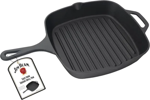 Vista 2 de Jim Beam , Sartén cuadrada de hierro fundido pre-sazonado con crestas, 16 pulgadas, negro