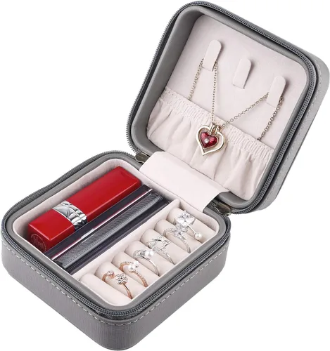 Vista 2 de Duomiila - Caja de joyería pequeña, mini organizador de viaje portátil, para anillos, aretes, collares. Un regalo para niñas y mujeres