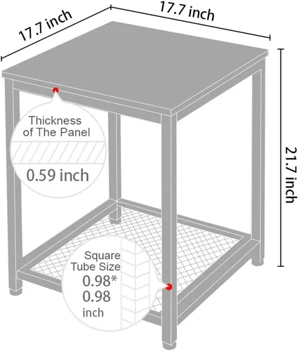 Vista 3 de Mesa auxiliar industrial de 2 niveles con estante de almacenamiento, resistente, fácil montaje, muebles decorativos con aspecto de madera con marco