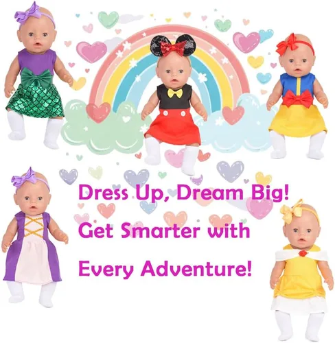 Vista 5 de Accesorios para muñecas de bebé, 5 ropa de muñeca, trajes de princesa de sirena para muñecas de 15 a 18 pulgadas, muñecas de bebé de 15 pulgadas, 10