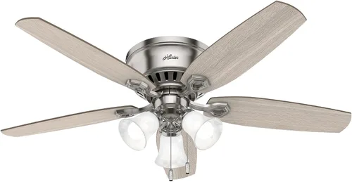 Vista 20 de Hunter Constructor, para interiores, ventilador de techo, cadena de tracción, 42 pulgadas, níquel cepillado con luces LED, montaje empotrado