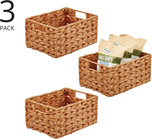 Vista 2 de mDesign Cesta organizadora de almacenamiento de alimentos tejida para cocina, despensa, caja organizadora de contenedores para armarios, estantes