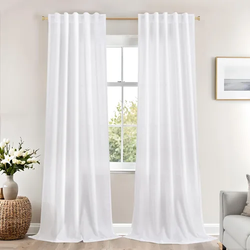 Vista 98 de Mrs.Naturall Cortinas negras de 45 pulgadas de largo, cortinas cortas de lino transparente para privacidad para cocina, dormitorio, ventanas