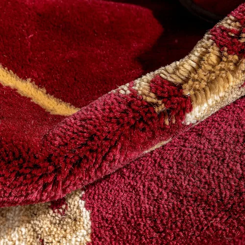 Vista 6 de Alfombra entramada roja francesa, europea, alfombra de área tradicional, fácil de limpiar, moderna, contemporánea, floral, gruesa, suave, alfombra