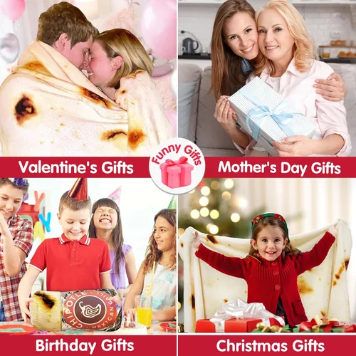 Vista 3 de Jorbest Manta de Tortilla de Burrito para Regalo de Cumpleaños para Mujeres, Hombres, Adolescentes, Niños y Niñas, Manta de Comida de Tortilla