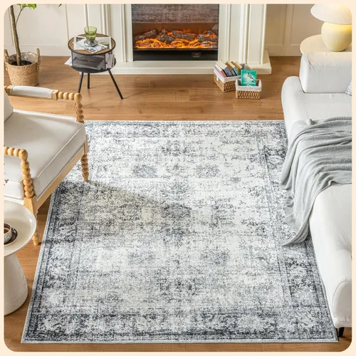 Vista 135 de Istana Alfombra larga antideslizante de 2.5 x 8 para el hogar, para pasillo y cocina, lavable, sedosa y suave al tacto, elegante, color azul y marfil