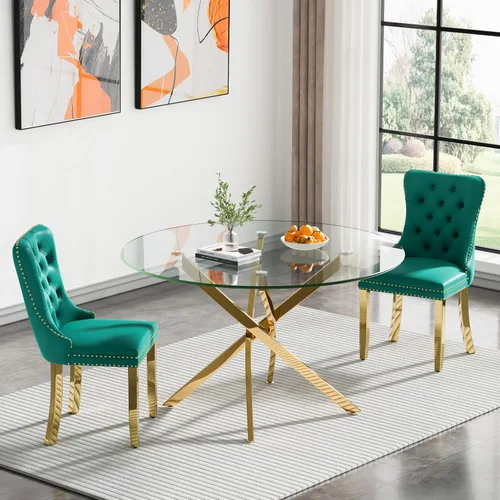 Vista 51 de Juego de mesa de comedor SSLine moderno de 3 piezas con mesa redonda de vidrio para 2, lujosa mesa de comedor circular de 36" con tapa de vidrio