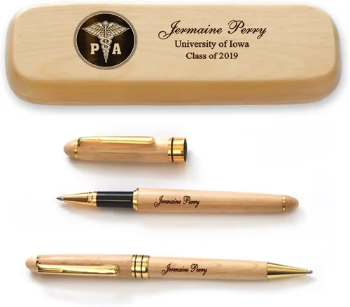 Vista 24 de Juego de bolígrafos de graduación de madera de arce macizo personalizado para médico MP-Médico-GD