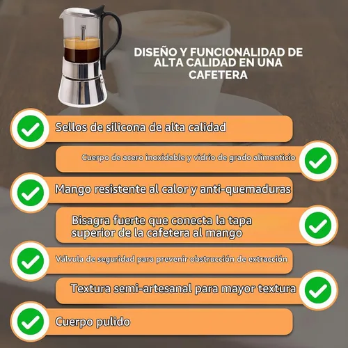 Vista 7 de Cafetera de acero inoxidable de cristal transparente Moka Pot 4 Cup 7.4 fl oz