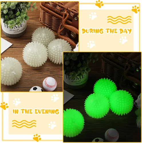 Vista 3 de Silipull 4 bolas de juguete para perros de 3.15 pulgadas que brillan en la oscuridad, pelota de juguete interactiva elástica interactiva