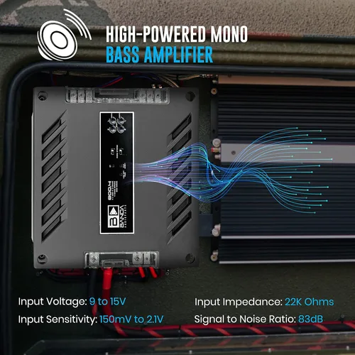 Vista 7 de Amplificador de audio para vehículos de 4 canales, amplificador mono de alta potencia de 200 WRMS con filtro subsónico y filtro de paso bajo estable