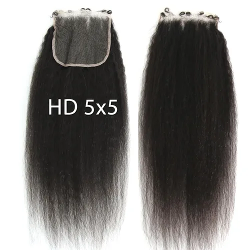 Vista 28 de Afro Kinky Curly 5x5 HD Cierre de encaje prearrancado con borde rizado de bebé 4B 4C, cierre de encaje HD de cabello humano transparente