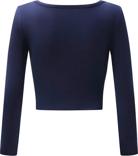 Vista 4 de OThread & Co. Camiseta corta de manga larga con cuello cuadrado para mujer