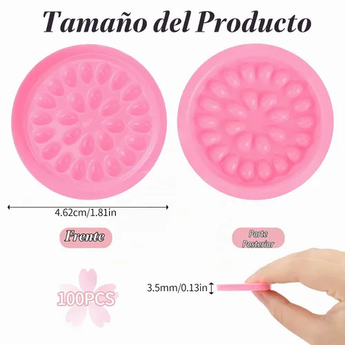 Vista 2 de 100 soportes para pegamento de pestañas postizas, bandejas de pestañas para extensiones, almohadillas de plástico desechables para paletas