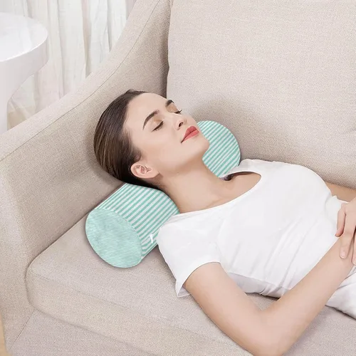 Vista 5 de Almohada redonda con funda azul cielo rayas blancas almohada cervical almohada almohada cervical espuma viscoelástica soporte cuello para dormir