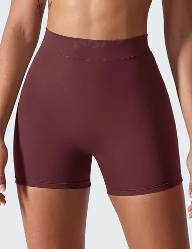 Vista 4 de VOYJOY Pantalones cortos con espalda cruzada en V, sin costuras, para entrenamiento, cintura alta, a prueba de sentadillas, pantalones cortos