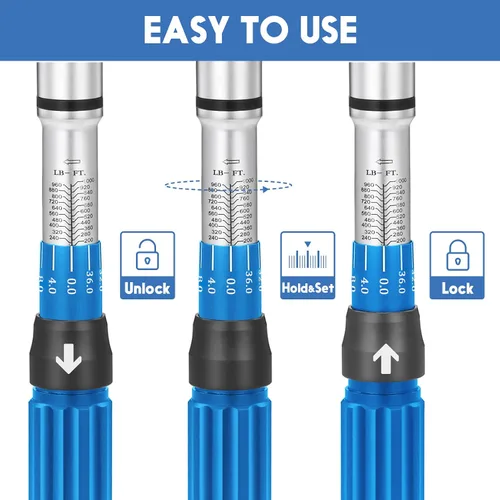 Vista 8 de BULLTOOLS Llave dinamométrica de clic de accionamiento de 1 pulgada, juego de llaves dinamométricas ajustables de doble escala con una llave