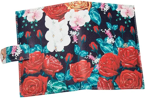 Vista 2 de Funda para pasaporte de viaje, con bloqueo RFID, piel sintética, con botón a presión, funda protectora para tarjeta de identificación, Rosa, Cartera