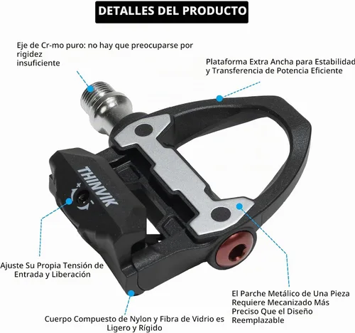Vista 3 de Thinvik Pedales sin clipless para bicicleta de carretera con tacos compatibles con el sistema Shimano SPD SL, centro de pedal 53mm Pedales