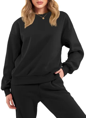 Vista 2 de Amoretu Conjunto de 2 piezas para mujer, sudadera de manga larga de gran tamaño, sudadera y pantalones deportivos