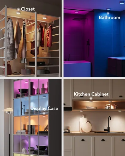 Vista 8 de Luces LED recargables de disco con control remoto, luces de botón con pilas de 2400mAh, luces adhesivas magnéticas para tocar, luz inalámbrica