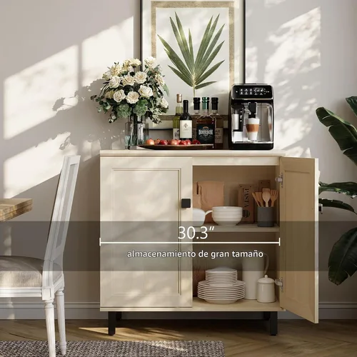 Vista 6 de FENSULN Gabinete de aparador de buffet multifuncional de casa de campo Moderna con estantes ajustables para cocina, barra de café, sala de estar
