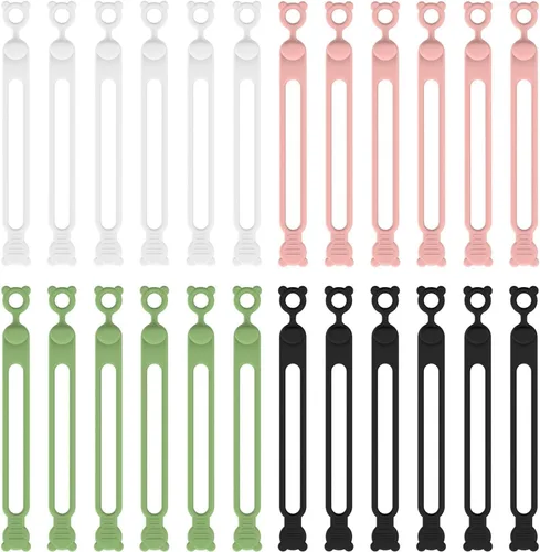 Vista 7 de 24 bridas de silicona reutilizables, organizador de cables, artículos esenciales de viaje, organización de cocina y oficina (negro)