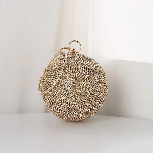 Vista 5 de Bolso de mano redondo de cristal para mujer, bolso de noche con diamantes de imitación, lentejuelas brillantes, bolso de hombro con purpurina, bolso