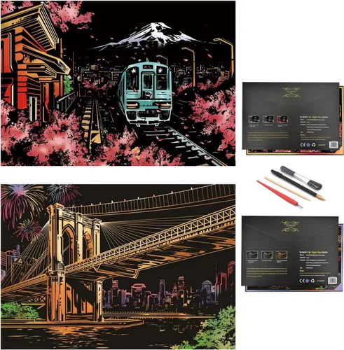 Vista 9 de Arte de arañazos para adultos, kit de manualidades de pintura de arañazos de arco iris de 16 x 11 pulgadas, juego de grabado de lámina, arte