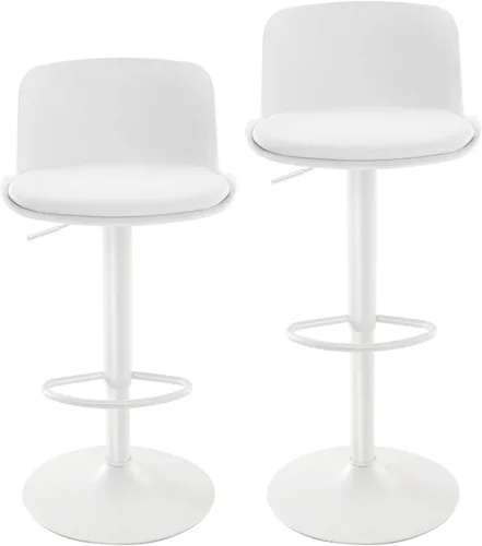 Vista 11 de YOUTASTE Juego de 2 taburetes de bar totalmente negros, taburetes de bar giratorios ajustables con respaldo, asientos de silla de bar acolchados