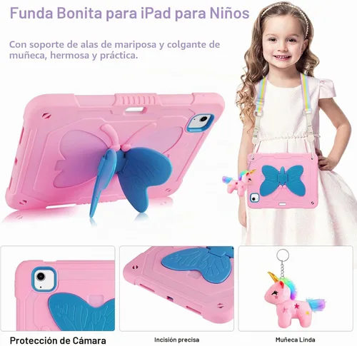 Vista 4 de Funda para iPad Air de 5ª/4ª generación con protector de pantalla, funda para iPad Pro de 11 pulgadas, correa de soporte de mariposa, lindas