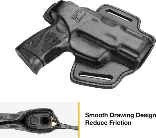 Vista 5 de OWB Leather Holster for Glock 17 19 19X 22 23 45, Taurus G2C/G3C, Sig P320 Compact, Colt 1911 5’’ No Rail – Full Grain Leather, Thumb Break