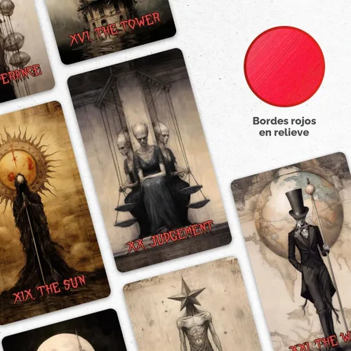 Vista 4 de CRAFTERIAN Tarjetas de tarot de terror, baraja de 78 cartas con bordes de aluminio, originales para principiantes y expertos con libro guía, juego