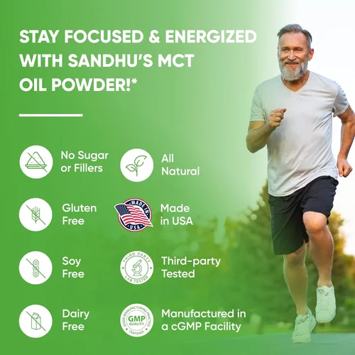 Vista 6 de Sandhu's MCT Aceite en polvo con fibra prebiótica 35 porciones Orgánico - Keto Combustible de ácidos grasos para cuerpo y cerebro 100%