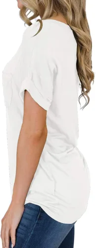 Vista 2 de TASAMO Camisetas para mujer, manga corta, con cuello en V, casuales, holgadas, básicas