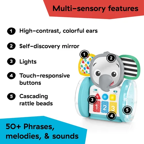 Vista 7 de Juguete de bebé para gatear Baby Einstein Chase & Tap Earl, con espejo y música, para bebés de 6 meses en adelante (Paquete de 4)