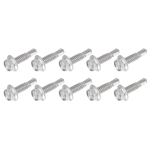 Vista 6 de METALLIXITY Tornillos autoperforantes para arandela hexagonal (#10 x 1 1/2 pulgadas), 25 unidades, brida hexagonal de acero inoxidable 410, tornillo