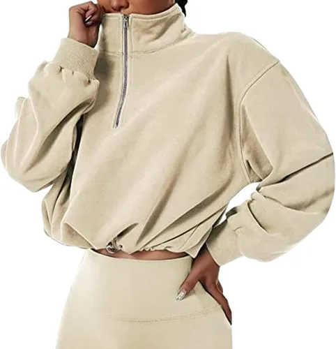 Vista 2 de Arssm Sudaderas con media cremallera para mujer, cuello alto, ropa deportiva para correr, entrenamiento