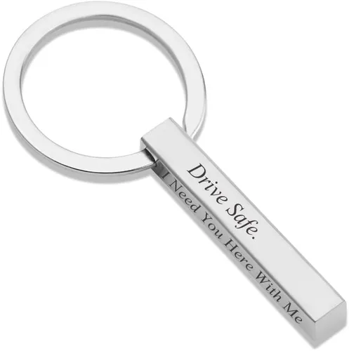 Vista 2 de Llavero de barra vertical personalizado, palabras grabadas, llavero rectangular personalizado para hombre, plateado