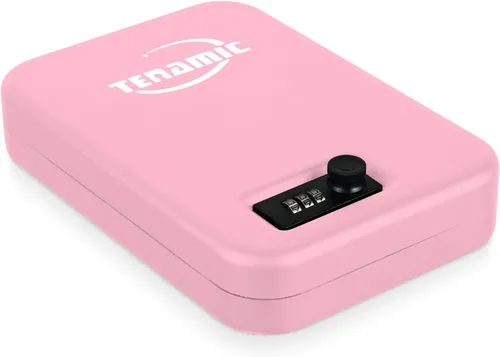 Vista 10 de TENAMIC Caja fuerte para pistola, caja de seguridad portátil para pistola de viaje, caja de bloqueo de pistola de acero sólido para el hogar, cajas