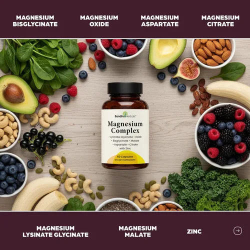 Vista 5 de Complejo completo de magnesio de 500 mg para mujeres y hombres 60 cápsulas Suplemento Mag 6 en 1 con zinc Calidad del sueño y salud muscular