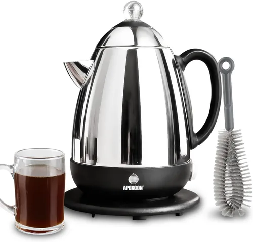 Vista 10 de APOXCON Cafetera de acero inoxidable con perilla de vidrio para usar en cualquier estufa, sin aluminio, sin plástico (9 tazas)