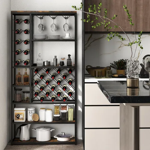 Vista 2 de Giantex Estante industrial para vino independiente, estante de almacenamiento de vino de metal para 27 botellas, estantes de almacenamiento de vino