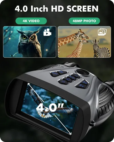 Vista 5 de Night Vision Goggles, 4K Night Vision Binoculars, 4" HD Screen Binoculars, 10X Digital NightVision for Adults, 4000mAh Battery Gray, 9 Gear Infrared
