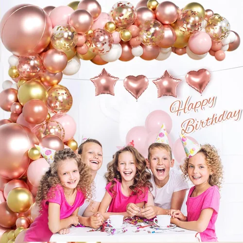 Vista 5 de Kit de guirnalda de arco de globos de oro rosa de 157 piezas, globos metálicos de oro rosa y oro rosa blanco para cumpleaños, baby shower, despedida