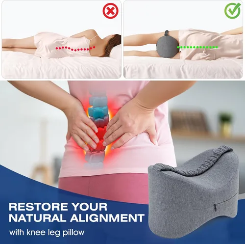 Vista 4 de Almohada de rodilla y pierna para dormir de lado, almohada de pierna para dormir de lado con correa, 100% espuma viscoelástica, cojín espaciador