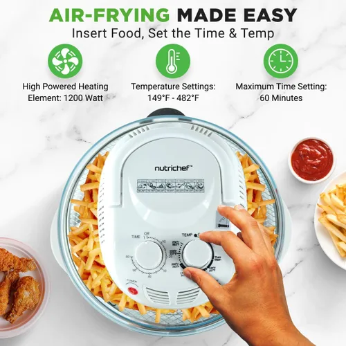 Vista 3 de NutriChef AZPKAIRFR48 - Freidora de aire para encimera de horno halógeno, cocina de convección infrarroja de 1200 W 13 cuartos de galón con cuenco