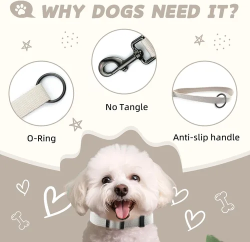 Vista 2 de Correa de perro beige para perros pequeños, 4 pies, 90% rayón derivado de bambú, correa de perro 10% poliéster, resistente y duradera, mango con una
