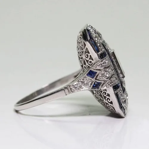 Vista 6 de Big Dainty - Anillo grueso de dedo completo con zrionias cúbicas completas, chapado en platino, grande, exagerado cóctel, fiesta, declaración